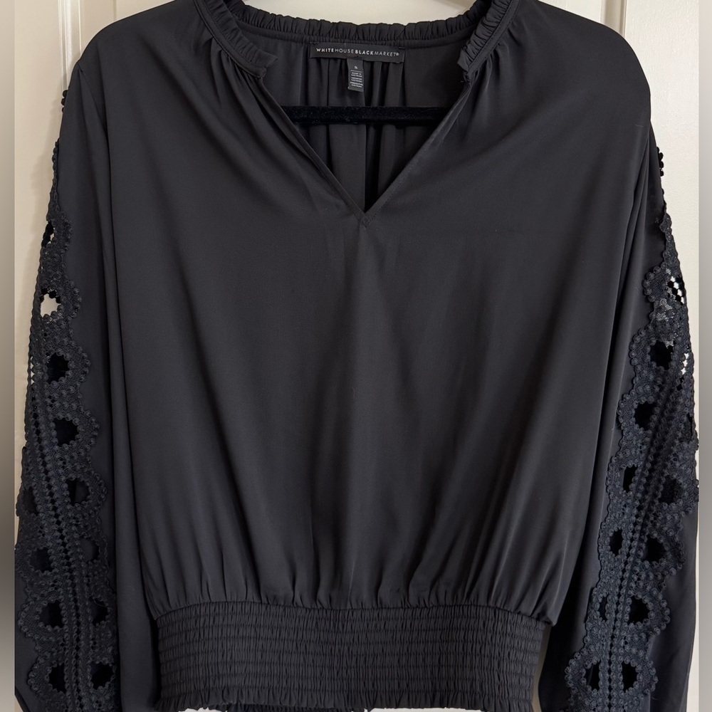 White House Black Market Black Lace Sleeve Blouse Boho Goth S - Picture 3 of 7
